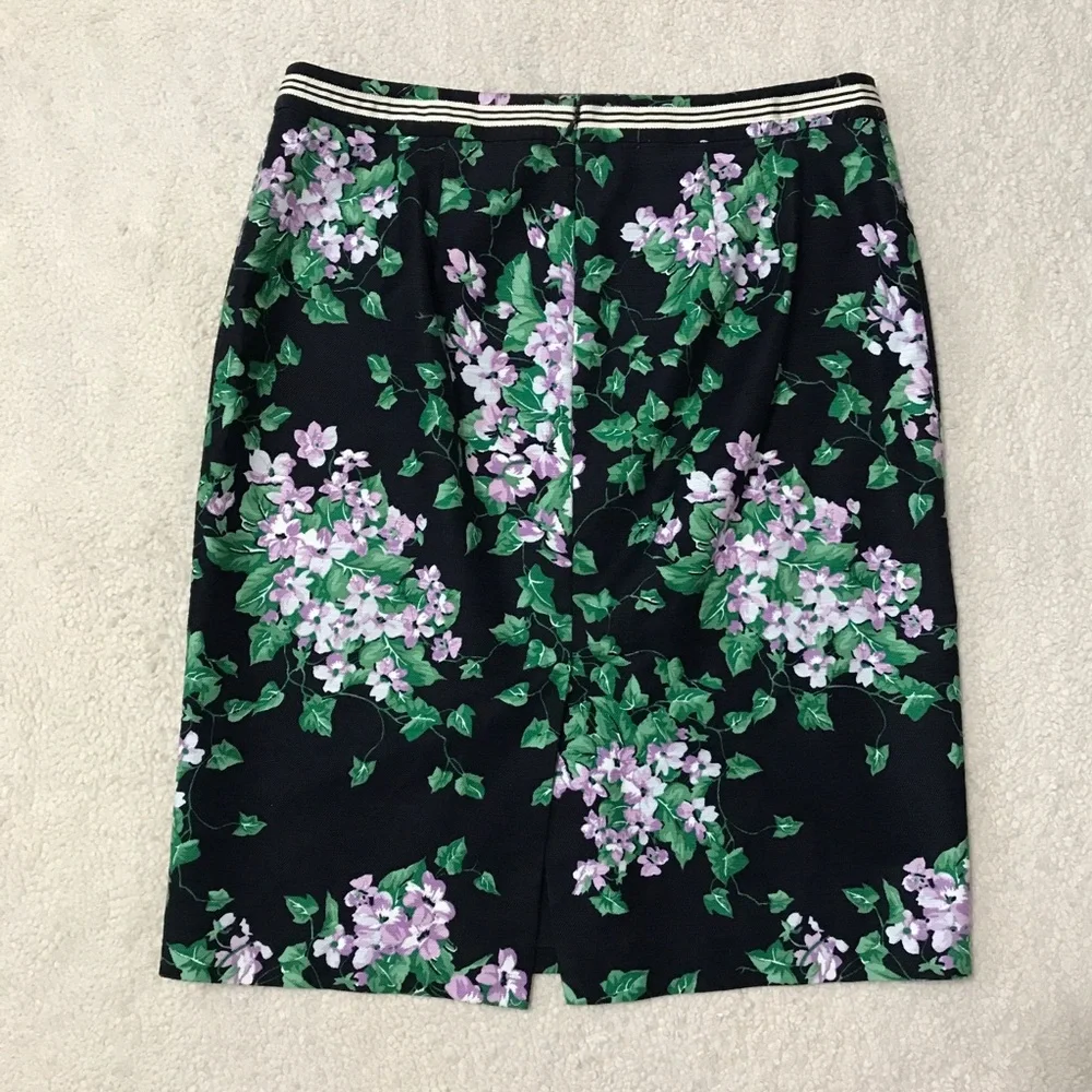 Talbots Navy Pencil Skirt with Green and Lilac Floral Print - Picture 13 of 15